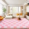 Area Rugs for Living Room Bedroom 9×12, Ultra Fluffy Shag Checkered Rug Modern Washable Carpet Soft Shaggy Non Slip Indoor Plush Fuzzy Rugs for Bedroom Dorm Office Home Aesthetic Decor, Pink and White - Image 4