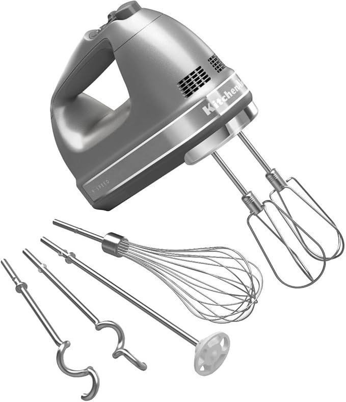 KitchenAid 9-Speed Digital Hand Mixer with Turbo Beater II Accessories and Pro Whisk – Contour Silver