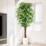 7ft Large Ficus Artificial Trees with Natural Curved Trunks, 84″ Tall Lush Faux Tree for Home Decor Indoor, Green Lifelike Fake Ficus Tree Artificial Plants in Pot(Set of 2) - Image 4
