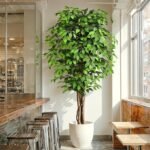 7ft Large Ficus Artificial Trees with Natural Curved Trunks, 84″ Tall Lush Faux Tree for Home Decor Indoor, Green Lifelike Fake Ficus Tree Artificial Plants in Pot(Set of 2)