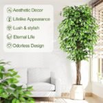 7ft Large Ficus Artificial Trees with Natural Curved Trunks, 84″ Tall Lush Faux Tree for Home Decor Indoor, Green Lifelike Fake Ficus Tree Artificial Plants in Pot(Set of 2) - Image 3